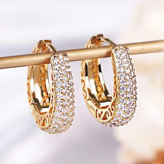 Hollow Gold Hoop Earrings with Cubic Zirconia