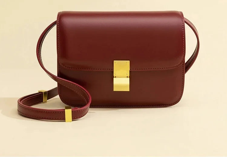 Genuine Leather Shoulder Bag  with Metal Buckle