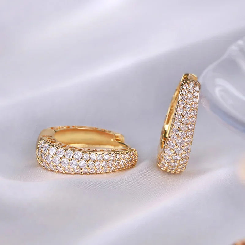 Hollow Gold Hoop Earrings with Cubic Zirconia