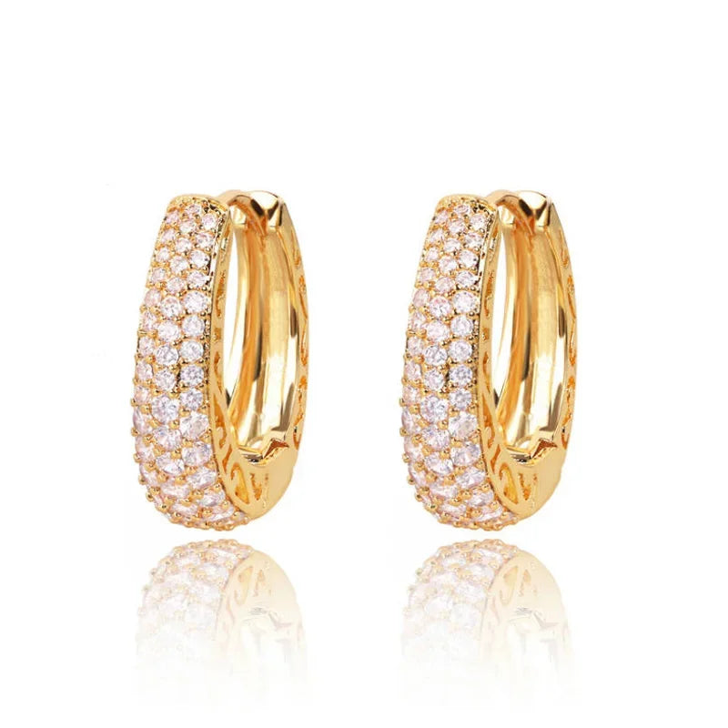 Hollow Gold Hoop Earrings with Cubic Zirconia