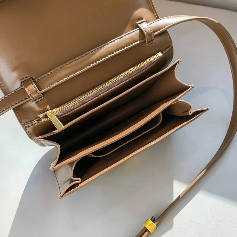 Genuine Leather Shoulder Bag  with Metal Buckle