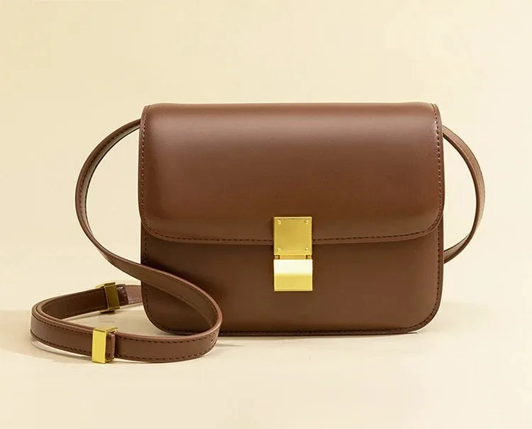 Genuine Leather Shoulder Bag  with Metal Buckle